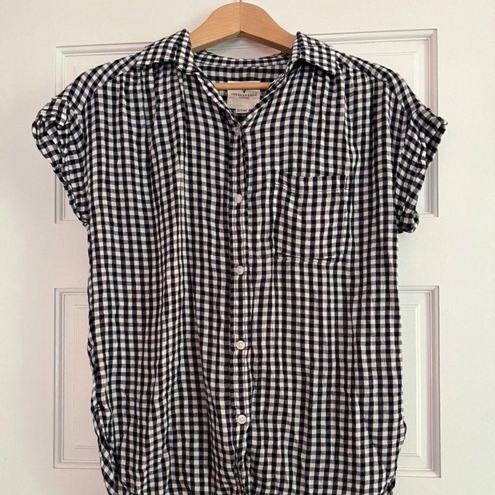 American Eagle Button Down Gingham Check Shirt - … - image 1